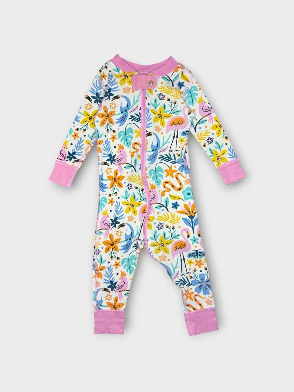 Hanna Andersson Colorful Tropical Animal Pattern Pink Trim Organic Sleeper